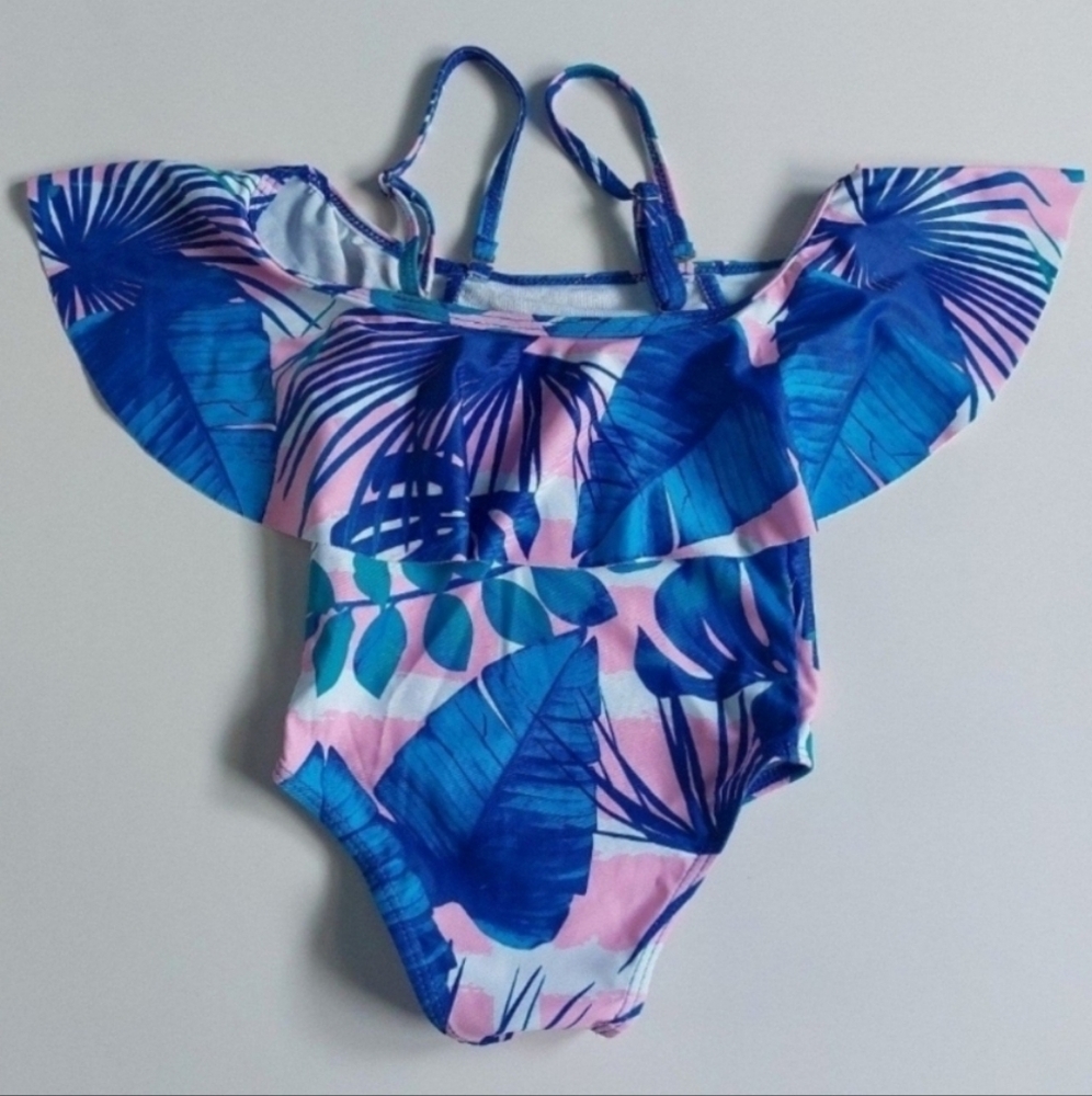 Bikini tropical print one piece‎ toddler Girls blue pink  Size 2Y